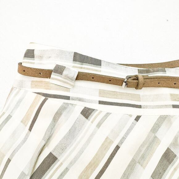 Akris Punto Plaid Geometric Linen A Line Skirt Belted Size 12 - Picture 4 of 8